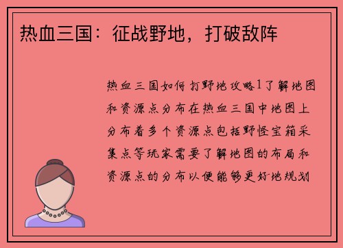 热血三国：征战野地，打破敌阵