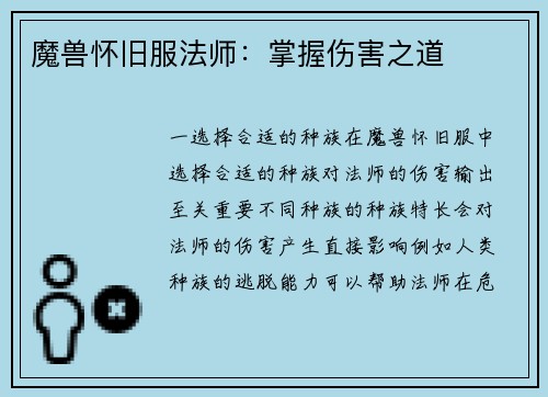 魔兽怀旧服法师：掌握伤害之道